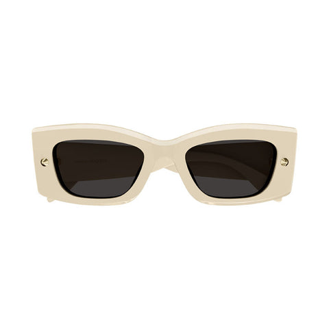 Alexander McQueen Sunglasses Rectangle Full Rim, Ivory Frame and Grey Lens AM0426S005
