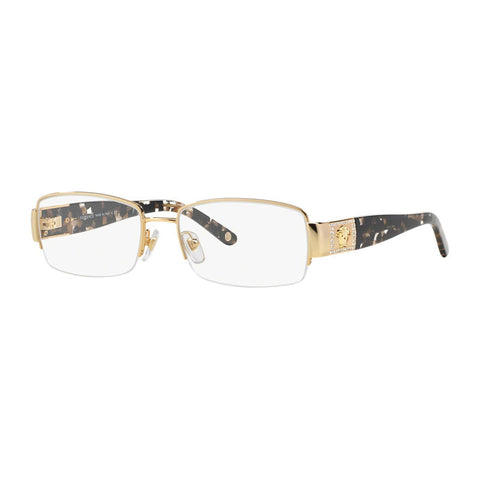 Versace Eyeglasses Rectangle Semi Rim, Gold Frame and Clear Demo Lenses Lens VE1175B1002