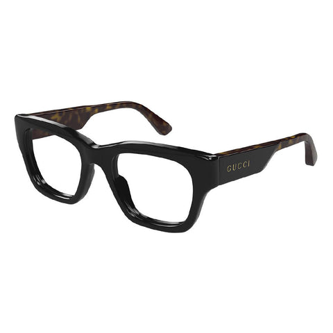Gucci Eyeglasses Square Full Rim, Black/Havana Frame and Clear Demo Lenses Lens GG1669O005