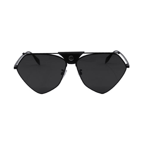Alexander McQueen Sunglasses Aviator Full Rim, Shiny Black Frame and Grey Lens AM0317S001