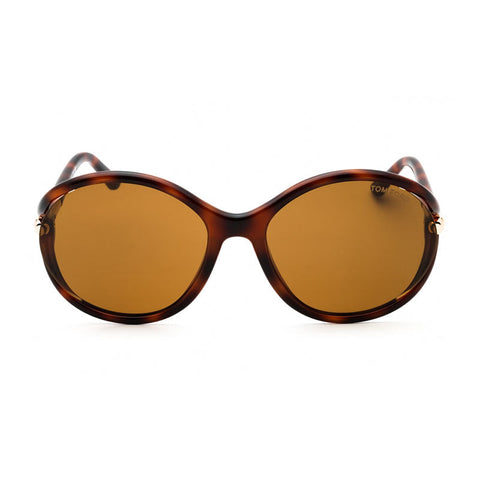 Tom Ford Sunglasses Geometric Semi Rim, Blonde Havana Frame and Brown Lens FT109053E