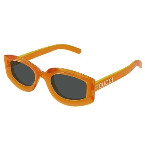 Gucci Geometric Full Rim, with a Transparent Vivid Orange frame and Smoke lens.
