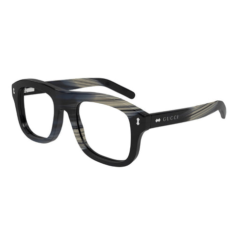 Gucci Sunglasses Square Full Rim, Shiny Black Beige And Blue Maxi Horn Frame and Clear/Blue Magnetic Clip-On Lens GG1712S003