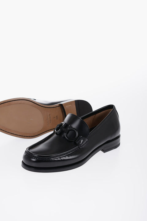Salvatore Ferragamo Leather ROLO Loafers With Logo Clamps