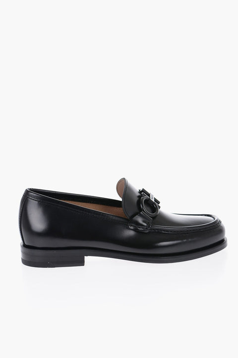 Salvatore Ferragamo Leather ROLO Loafers With Logo Clamps