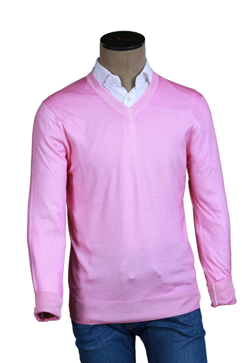 Fedeli Cashmere V-Neck Sweater in Pink